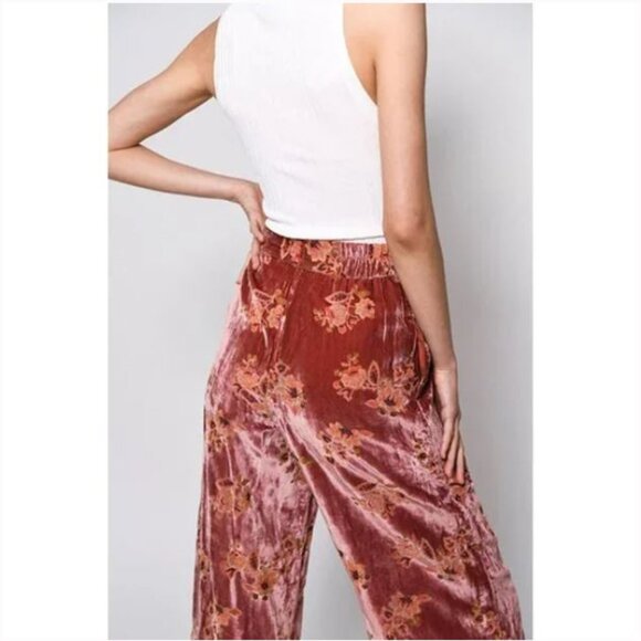 Anthropologie Hutch Velvet Burnout High Waist Wide Leg Floral Pants | M - Picture 10 of 11